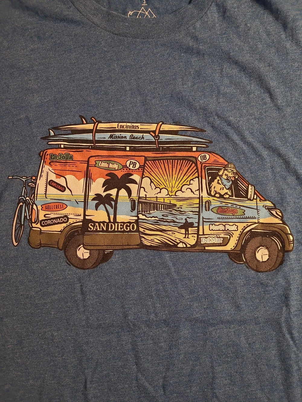 Wild Tribute San Diego Surf Van Graphic Tee - Heather Blue Size Small Unisex